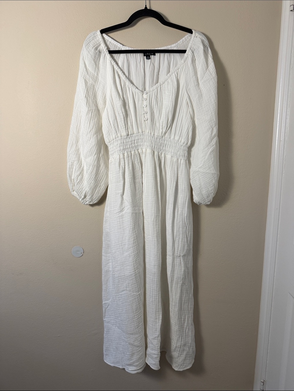 J.Crew Women's White Soft Gauze V-Neck Midi Dress Smocked Waist Size XS - Picture 2 of 15